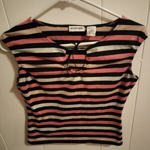 Energie Women's Striped Top - Black and Pink